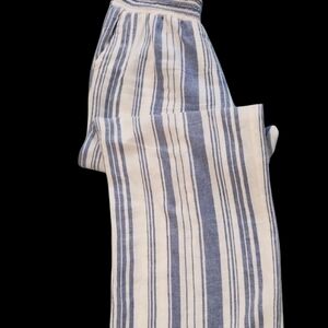 Striped Blue and White Wide Leg Washable Linen Blend Pants Sz Small